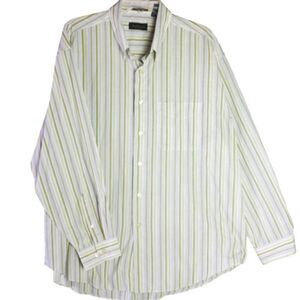 Van Heusen Stain Free Men's Size XL Shirt Striped White / Green Long Sleeve